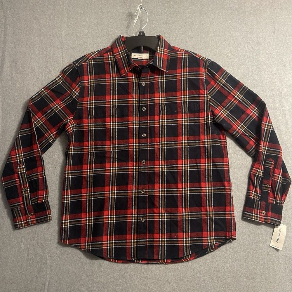 Aéropostale Flannel Plaid Button-Up Shirt Red Black Long Sleeve Medium